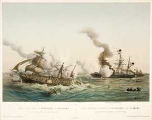 Seeschlacht zwischen der Kearsage und der Alabama, veröffentlicht 1864 von Louis Le Breton