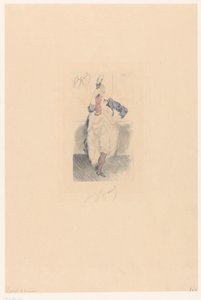 Cancan-Tänzerin mit gestrecktem Bein und Arm in der Hüfte