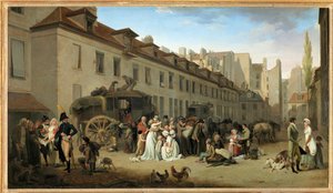 Die Ankunft einer Kutsche im Hof der Messageries, Rue Notre-Dame-des-Victoires, in Paris von Louis Leopold Boilly
