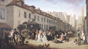 Die Ankunft einer Postkutsche am Endpunkt, rue Notre-Dame-des-Victoires, Paris von Louis Leopold Boilly