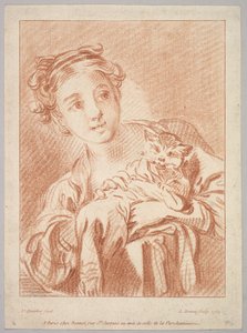 Ein junges Mädchen hält eine Katze, 1769