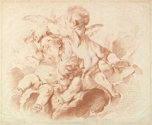 Die Luft: Eine Gruppe von drei Putti auf Wolken