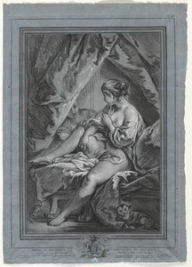 Junge Frau auf einem Bett sitzend, 1764-1767