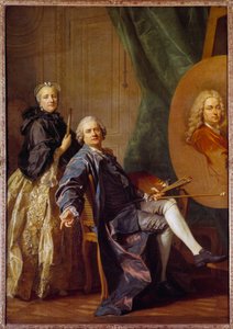 Louis Michel Van Loo (1707-1771), beraten von seiner Schwester Marie Anne, arbeitet am Porträt seines Vaters Jean Baptiste Van Loo (1684-1745) Gemälde von Louis Michel Van Loo (1707-1771) 1763 Sun. 2,4x1,6 m