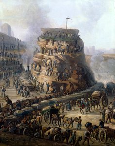 Der Kaiser Napoleon III. und die Kaiserin Eugenie besuchen den Chaillot-Hügel während der Einebnung, 1867 (Detail) von Louis Moullin