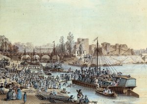 Schiff mit Passagieren, die am Dock ankommen von Louis Nicolas de Lespinasse