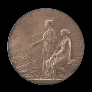 Personifikationen von Vertrauen und Fleiß in einer Landschaft [Rückseite], 1900 von Louis Oscar Roty