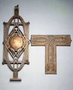 Ein kupferbeschichtetes gusseisernes Treppengeländer und ein kupferbeschichtetes Metalldekorationspaneel, ca. 1894 von Louis Sullivan
