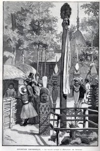Exposition Universelle 1889 - Das Canaque-Dorf an der Esplanade des Invalides (die Canaques während der Ausstellung: Zoo Humane). Zeichnung von Louis Tinayre (1861-1942) - in „Die illustrierte Welt“ vom 22.07.1889. von Louis Tinayre
