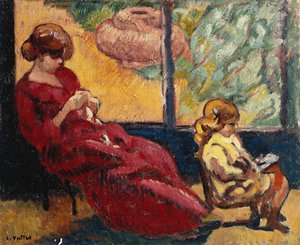 Mme. Valtat beim Nähen mit ihrem Sohn Jean