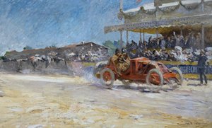 Erstes Grand Prix des Automobile Club de France 1906, Ankunft des Gewinners, Compiegne, Frankreich