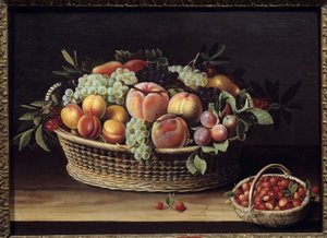 Ein Pfirsich Erdbeeren Und Ein Korb Mit Obst Gemalde 985515