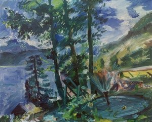 Walchensee mit Springbrunnen