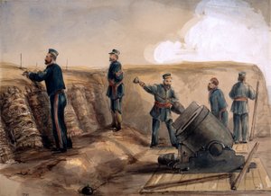 Ein 13-Zoll-Mörser der Royal Artillery im Einsatz, 1855