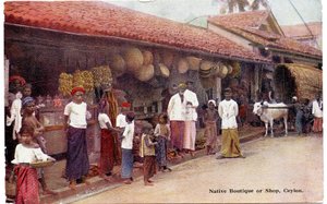 Einheimisches Geschäft oder Laden, Ceylon, ca. 1900-20 (handkolorierte Fotografie)
