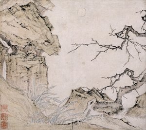 Narzissus, Pflaumenbaum in einer Landschaft von Lu Zhi