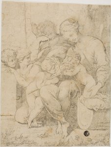 Heilige Familie mit dem kleinen Johannes dem Täufer und Engeln