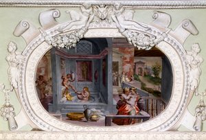Szenen von Bad und Verführung. Fresko von Luca Cambiaso