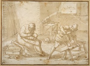 Studie für die Heilige Familie in der Werkstatt des Zimmermanns von Luca Cambiaso