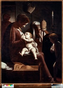 Jungfrau und Kind mit Johannes dem Täufer oder „Jungfrau mit einer Kerze“ oder „Heilige Familie mit der hl. Anna und Johannes dem Täufer“ (Jungfrau mit einer Kerze) Gemälde von Luca Cambiaso (1527-1585)
