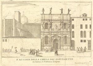 Fassade der Kirche des Ospitaletto (Platte 33) von Luca Carlevariis