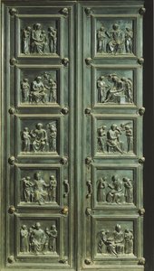 Tür der Sakristei der Messen, Kirche Santa Maria del Fiore (UNESCO-Weltkulturerbe) von Luca Della Robbia
