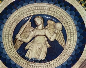 Gerechtigkeit, Rundbild vom Grab des Kardinals von Portugal, 1460er Jahre von Luca Della Robbia