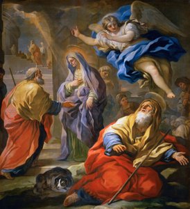 Joachim empfängt die Verheißung und Begegnung der Heiligen Joachim und Anna am Goldenen Tor von Luca Giordano