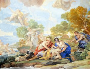 Tod des Adonis, Detail des Freskenzyklus im Spiegelsaal, Palazzo Medici Riccardi, Florenz