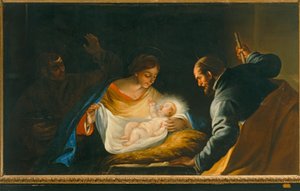 Geburt Christi mit einem Priester von Luca Giordano