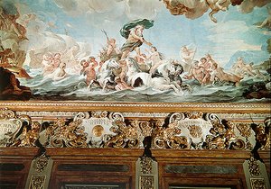 Neptun, Detail der Decke in der Galerie, ca. 1670-88 von Luca Giordano