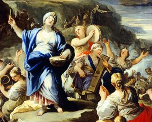 Szene des Tanzens und Singens, aus dem Lied von Miriam, von Luca Giordano (1634-1705) von Luca Giordano