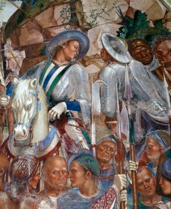 Benedikt erkennt und begrüßt den König der Goten Totila, der gekommen ist, um sich zu entschuldigen (Detail)