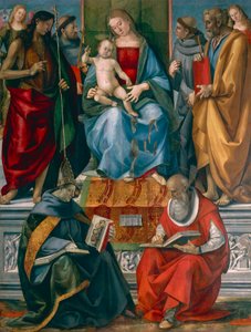 Madonna mit Kind, Johannes dem Täufer, Franz von Assisi, Antonius von Padua, Joseph Bonaventura und Hieronymus