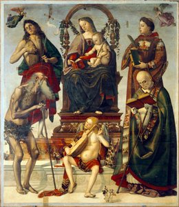 Pala von St. Onuphrius, Madonna mit Kind und Heiligen, von Luca Signorelli