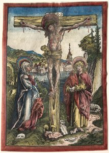 Christus am Kreuz zwischen der Jungfrau und dem Heiligen Johannes
