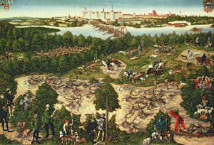 Jagd zu Ehren von Kaiser Karl V. nahe Schloss Hartenfels, Torgau, 1544