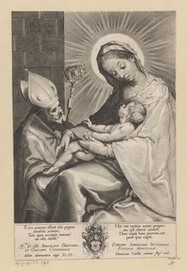 Maria mit Kind, angebetet von einem Bischof von Lucas Kilian