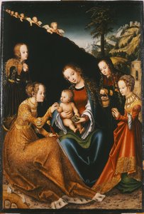 Die mystische Hochzeit der Heiligen Katharina von Alexandria mit den Heiligen Dorothea, Margareta und Barbara von Lucas the Elder Cranach