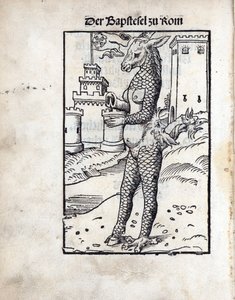 Der Bapstesel zu Rom, von Lucas Cranach dem Älteren (1472-1553). Holzschnitt von Lucas the Elder Cranach
