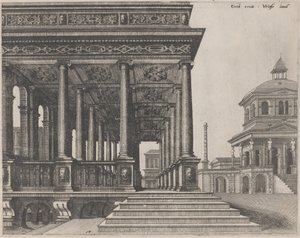 Ein Saal mit ionischen Säulen von Lucas van Doetechum and Johannes