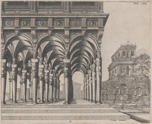 Loggia mit Satyr-Termini und einem Garten von Lucas van Doetechum and Johannes