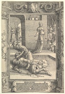 Jael tötet Sisera, Zierrahmen, ca. 1517 von Lucas van Leyden