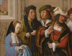 Potiphars Frau zeigt Josephs Gewand, ca. 1512 von Lucas van Leyden