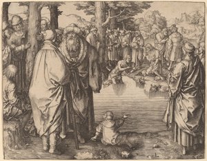 Die Taufe Christi im Jordan von Lucas van Leyden