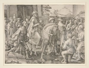 Der Triumph von Mordechai, Esther 6.11 von Lucas van Leyden