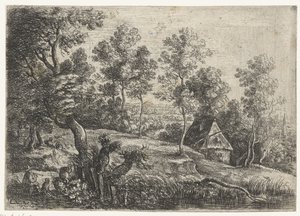 Landschaft mit einem Haus und einem Brunnen (Fünf Landschaften) von Lucas van Uden