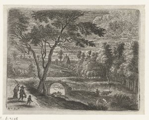 Landschaft mit einer Ruine einer Brücke