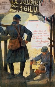 Zwei französische Soldaten durchsuchen Pflegepakete von zu Hause. von Lucien Hector Jonas