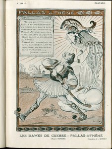 Illustration in „Fantasio“, 01/04/15 - die Frau des Krieges Pallas-Athene Krieg 14-18 (Stich) von Lucien Metivet